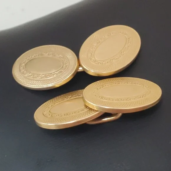 Vintage Krementz Gold Plate Chain Cufflinks Art Deco Oval - Picture 3 of 8